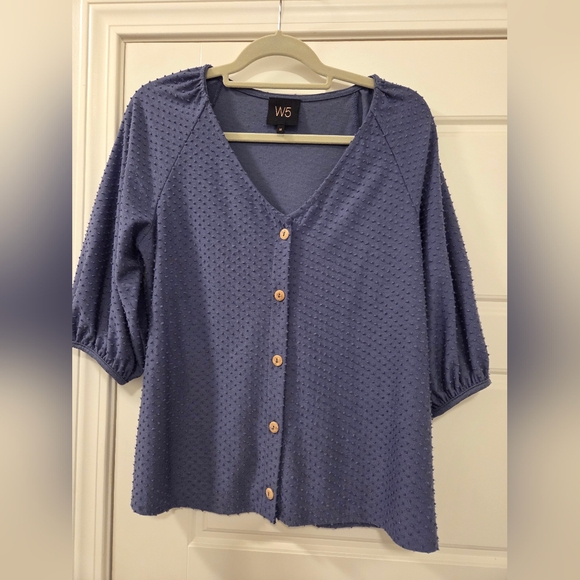 W5 Tops - W5 Women's Blue Textured Button-Up Top
